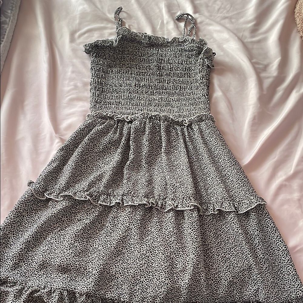 Cream Smocked Tiered Sundress with Square Neck